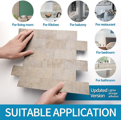 Art3d Peel and Stick Backsplash, Stick on Wall Tile, 10-Pack, Stone Beige | PVC, Self Adhesive, Splash Resistant, Multi-Surface Compatibility, Ideal for Kitchens, Fireplaces, Stair Areas