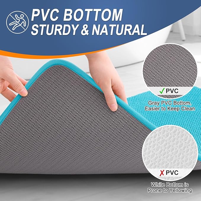 OLANLY Memory Foam Small Bathroom Rugs 24x16, Absorbent Bath Mat, Aqua Sky | Soft Quick Dry Bath Rugs, Non-Slip Carpet, Machine Washable Mat for Bathroom Floor, Tub and Shower, Home Decor Accessories