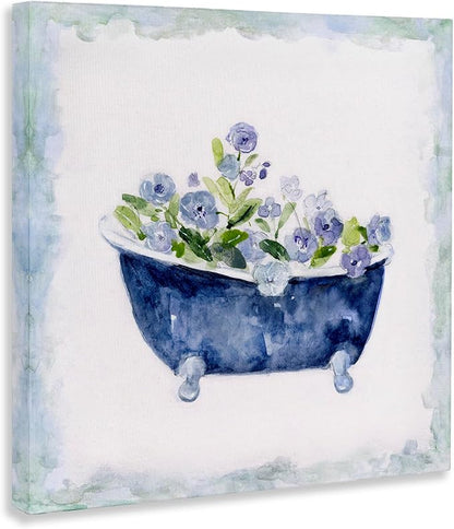 Stupell Industries Charming Blue Bathtub Botanical Floral Watercolor Border,Design by Sally Swatland | Stupell Industries | 30 x 30 Inches, Easy to Hang and Sturdy, Made in USA, by Sally Swatland