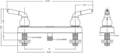 Laguna Brass 3320CP/4010CP Mobile Home Non-Metallic Two Handle 8" Shower Faucet Valve with Matching Shower Head/Arm/Flange Chrome Finish