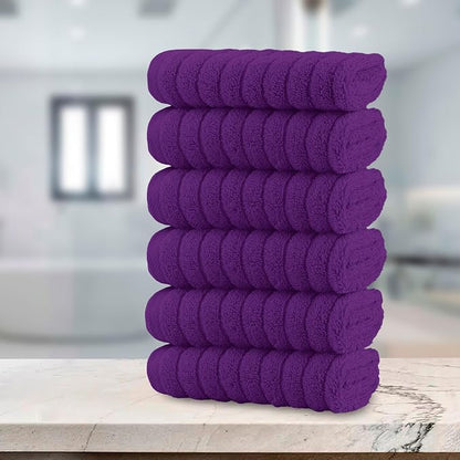 Elegant Comfort 100% Turkish Cotton Corduroy Ribbed Luxury Washcloths 6 Pack Soft 13 x 13 Inch - Higly Absorbent, Durable, Quick Dry, Spa Premium Hotel Quality for Bathroom or Travel, Purple