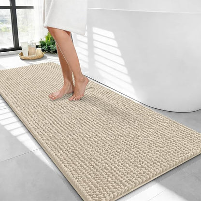 OLANLY Thick Chenille Bathroom Runner Rugs 44x24, Absorbent Bath Mat, Sand | Soft Bath Rugs, Rubber Backing, Machine Wash Dry, Bath Mats for Bathroom, Tub and Shower, Home Decor Accessories