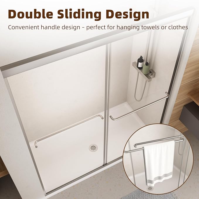 Royal Guard Double Sliding Shower Door,56-60" W x 70" H,Brush Nickel | Shower Doors with 6mm Clear SGCC Tempered Glass,Bypass Shower Enclosure,Nano Coating Easy Clean&Waterproof&Adjustable Width