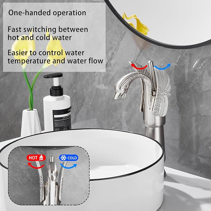 Brushed Nickel Swan Shape Single Handle 1Hole Bathroom Vessel Sink Faucet Deck Mount Lavatory Sink Faucet