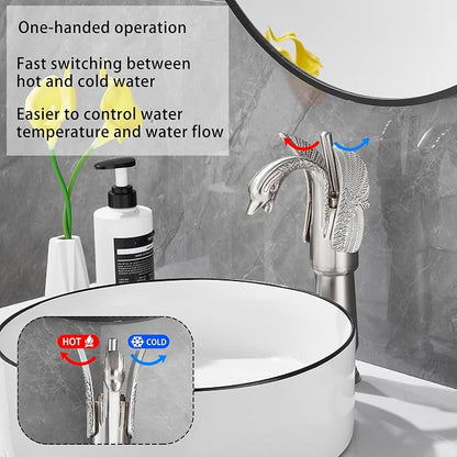 Brushed Nickel Swan Shape Single Handle 1Hole Bathroom Vessel Sink Faucet Deck Mount Lavatory Sink Faucet