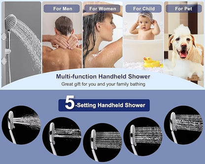 ROVATE Shower Panel Tower System 304 Stainless Steel, Shower Panel System with Adjustable Rainfall Shower Head, 6 Body Massage Jets and 5 Functions Handheld, Brushed Surface