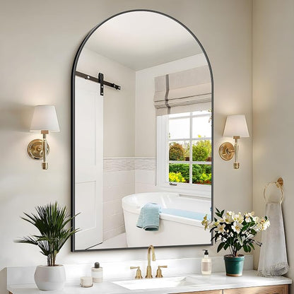 COFENY Arched Mirror, 30’’x50’’ Black Arch Mirror for Bathroom, Arched Bathroom Mirror with Frame, Modern Wall Mounted Mirror for Over Sink Mantle Bedroom Vanity Living Room Entryway