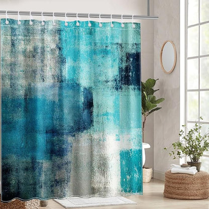 Mocsicka Teal Abstract Shower Curtain Turquoise and Grey Teal Abstract Art Painting Shower Curtain Bathroom Bathtub Curtain 72x72 Inch with 12 Hooks