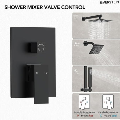10" High-Pressure Rainfall Shower Faucet with Handheld Spray, Wall Mount Dual Shower Head System with Slide Bar (Matte Black)