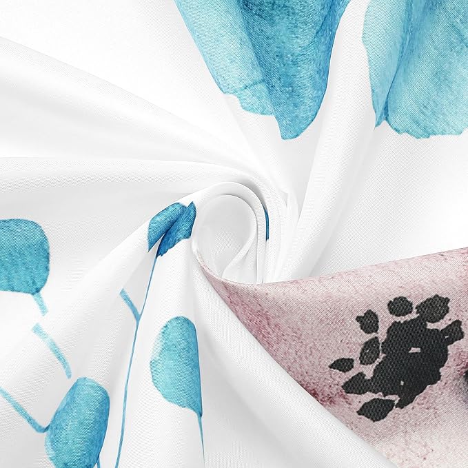 Light Blue Beige Watercolor Floral Fabric Shower Curtain, 72x72 | Waterproof Fabric, Modern Minimalist Floral Print, Machine Washable, Rustproof Grommets, for Bathroom