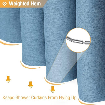 BTTN Blue Fabric Shower Curtain, Linen Textured Heavy Duty Waterproof Cloth Shower Curtain Set with 12 Plastic Hooks, Simple Hotel Luxury Decorative Shower Curtain for Bathroom, 72x72, Moonlight Blue