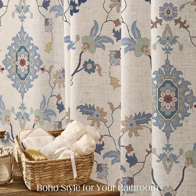 Boho Floral Shower Curtain, Vintage Cottage Core Shower Curtains for Bathroom, 72Wx72H Inch