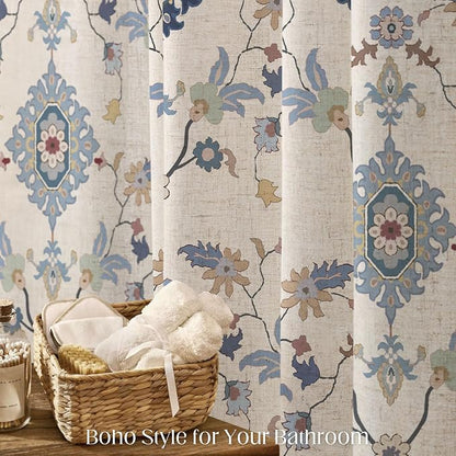 Boho Floral Shower Curtain, Vintage Cottage Core Shower Curtains for Bathroom, 72Wx72H Inch