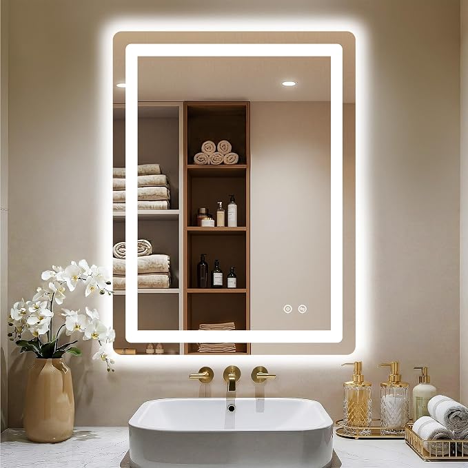 LED Bathroom Mirror, 24"x32" Bathroom Vanity Mirror with Lights | Smart Anti-Fog, Dimmable, 3 Color Modes, Backlit+Front Lit, Memory Function, HD Tempered Glass,Horizontal/Vertical,ETL Listed