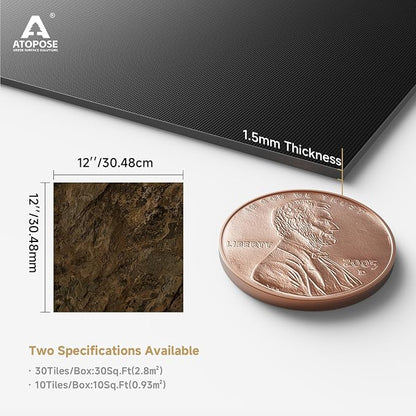ATOPOSE Peel and Stick Floor Tile -10 Pack 12"x12"(Covers 10 Sq.Ft) —Amber Brown Marble Look, Waterproof and Easy DIY for Kitchen Living Room Hallroom Rental Friendly