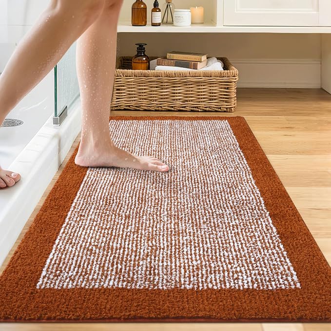 48x24 Long Bathroom Rugs Non Slip Washable,Large Bath Rugs for Bathroom Floor Tub,Soft Absorbent Quick Dry Bath Mats for Shower, Bathtub, Home Decor(Coral Orange)