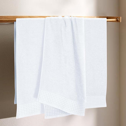 GLAMBURG Ultra Soft 4 Pack Oversized Bath Towel Set 27x54 inches, 100% Cotton Bath Towels, Highly Absorbant Compact Quickdry & Lightweight Towel, Ideal for Gym Travel Camp Pool - White