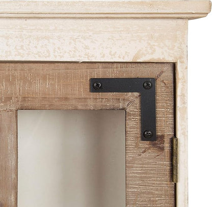 Kate and Laurel Hutchins Decorative Farmhouse Wood Wall Storage Cabinet with Window Pane Glass Door, Rustic and White