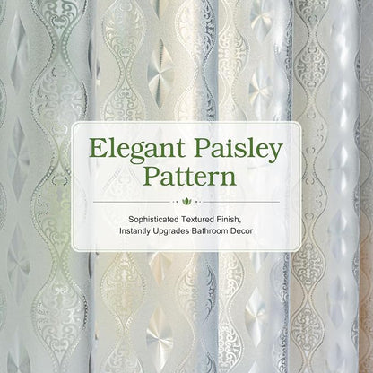 EurCross Translucent PEVA Textured Shower Curtain, PVC-Free & Excellent Hand Feel Frosted Paisley Pattern Design 110g/m2 Weighted Shower Curtain Liner with 3 Stronger Magnetic Magnets