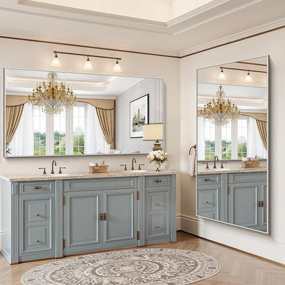 YIROMAN Bathroom Mirror 72"x36", Large Brushed Silver Bathroom Mirror for Over Sink with Aluminum Frame, Rectangular Vanity Mirror with Right Angle, Wall Mirror Hangs Horizontal or Vertical