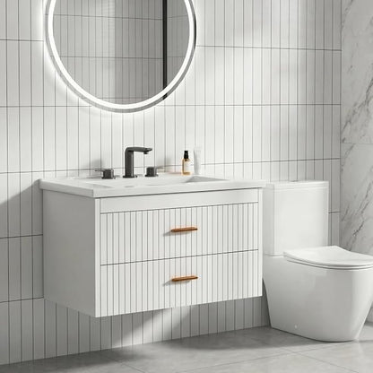 30 Inch Floating Bathroom Vanity with Sink - Modern Wall Mounted Vanity with Ceramic Sink, 2 Large Drawers, Waterproof & Easy Clean
