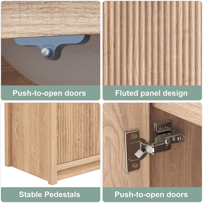 48 Inch Bathroom Vanity with Double Sink, Bathroom Sink Cabinet with 4 Fluted Doors, Double Sink Bath vanities Combo, Light Oak (20" D x 48" W x 36" H)