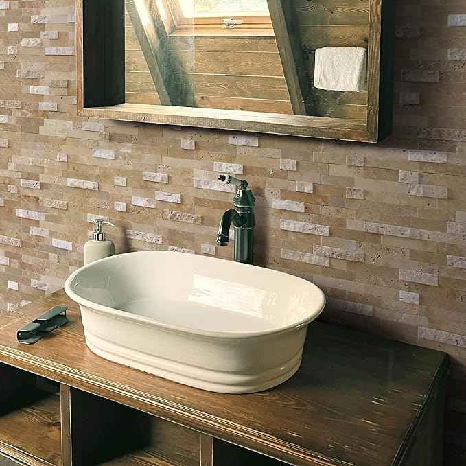 SUNWINGS 5-Sheet Peel and Stick Mosaic Natural 3D Stone Self Adhesive Marble Tiles, 11.5" x 10.7" Stick on Backsplash for Kitchen Bathroom Fireplace Vanity, Beige