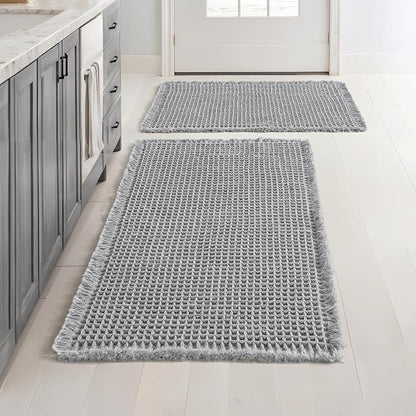 MIULEE Set of 2 Waffle Bathroom Rugs Light Grey Bath Mat 17"x24"+20"x32" | Non Slip, Super Absorbent, Washable, Ultra Soft, Rubber Backed Bath Rugs for Bathroom Floor Tub Shower