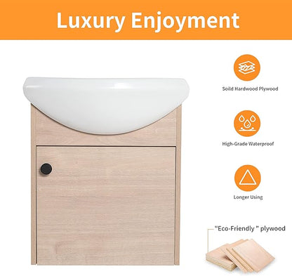 18" Bathroom Vanity with Sink for Small Space, Floating Mordern Bathroom Vanity with Soft Close Door, Bathroom Sink Vanity Combo,Wall Mounted Bathroom Vanities