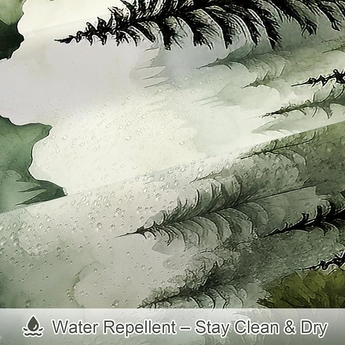 Litabel Dark Green Small Stall Misty Pine Forest Shower Curtain 36 x 72, Mountain Foggy Woodland Scenery Tree Narrow Half Size Shower Curtains for Bathroom, Abstract Waterproof Nature-Themed Decor