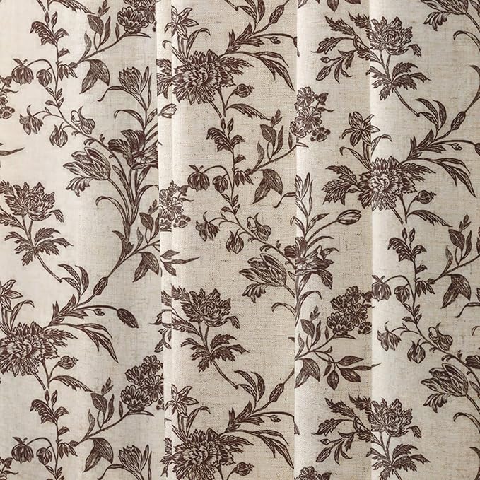 WOUVMA Brown Shower Curtain Floral Cotton Linen Cottagecore Shower Curtain for Bathroom 72" W x 72" L Boho Farmhouse