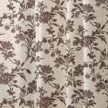 WOUVMA Brown Shower Curtain Floral Cotton Linen Cottagecore Shower Curtain for Bathroom 72" W x 72" L Boho Farmhouse