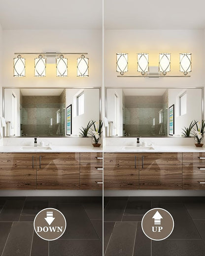 4-Light Brushed Nickel Bathroom Light Fixtures with Milk Frosted Glass, 29" Modern Bathroom Vanity Lighting Fixtures Over Mirror with Metal Cage, Wall Sconce Lights for Bath, E26, CH9176BNW-4W