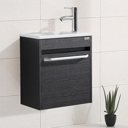 wonline 16” Bathroom Vanity Sink Combo for Small Space Black Wall Mounted Cabinet Set Design White Resin Basin Sink Top Chrome Faucet