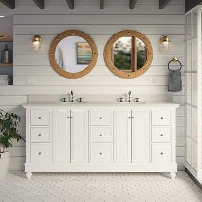 Bella 72-inch Double Bathroom Vanity (Quartz/White): Includes White Cabinet with Stunning Quartz Countertop and White Ceramic Sinks