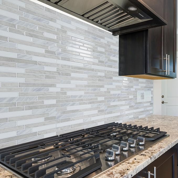 LONGKING 10-Sheet Extra Thick Peel and Stick Backsplash Tiles, Waterproof Kitchen Backsplash Peel and Stick Tile, Self-Adhesive Backsplash for Kitchen, Beige & White | Peel and stick backsplash, self-adhesive wall tile, Beige White, extra thick, waterp...