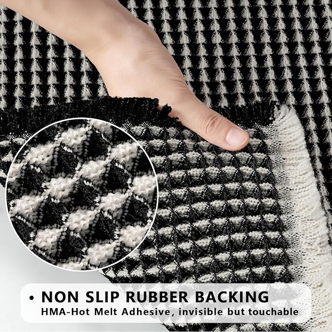 MIULEE Set of 2 Waffle Bathroom Rugs Boho Bath Mat Black&Cream 17x24 Inch | Non Slip, Super Absorbent, Washable, Ultra Soft, Rubber Backed, Small Bath Rugs for Bathroom Floor Tub Shower