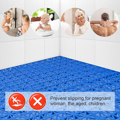 Modular Interlocking Cushion 12 Pack 11.8" x 11.8" Rubber Floor Tiles Non-Slip Splicing Drainage Mats for Deck, Pool, Outdoor Shower, Patio, Balcony, Indoor Bathroom, Kitchen, Yard (Blue)