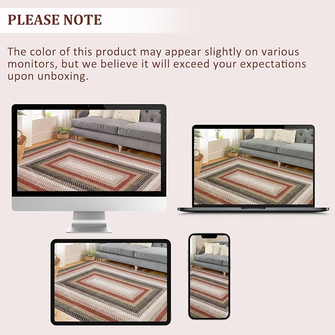 Imitation Braided Collection-Print Washable Rugs 8 x 10 Rug for Living Room Modern Bedroom Rug Large Area Rug Non Slip Throw Rugs Stain Resistant Carpet for Nursery Dining Room 8'x10'