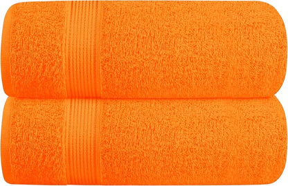 Cotton 2 Pack Oversized Bath Towel Set 28x55 inches, Large Bath Towels, Ultra Absorbant Compact Quickdry & Lightweight Towel, Ideal for Gym Travel Camp Pool - Orange
