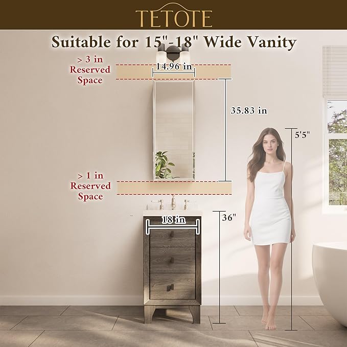 TETOTE 15 x 36 Mirrored Medicine Cabinets for Bathroom with Tempered Beveled MirrorSilverMedicine Cabinet Aluminum Cabinet DTC Hinges, Stepless Adjustable Shelves, Recessed/Surface-Mounted
