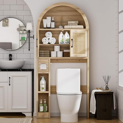 Spurgehom Over Toilet Storage Cabinet, Bathroom Arch Organizer,Rattan | Freestanding Arch Bathroom Cabinet with Anti-Tipping Safety Kit, Space-Saving Toilet Storage Shelf, Toiletries Organization.