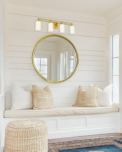 HWH 4-Light Bathroom Vanity Light, Brushed Gold, 5CCT, 5HLT63B-4W-LED BG | Clear Glass, Dimmable, 24W, Vanity Lights for Bathroom, Brass Wall Light Fixtures, Vanity Lights for Mirror, For Bedroom