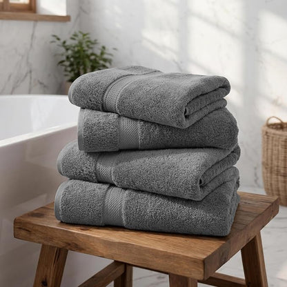 Superior Egyptian Cotton Plush & Absorbent, Bath Towel Set of 4, Charcoal | Quick Dry, Soft Luxury Towel Set, Bath Essentials for Bathroom, Guest Bath, Spa, 4 Piece Bath, Madeline Towels