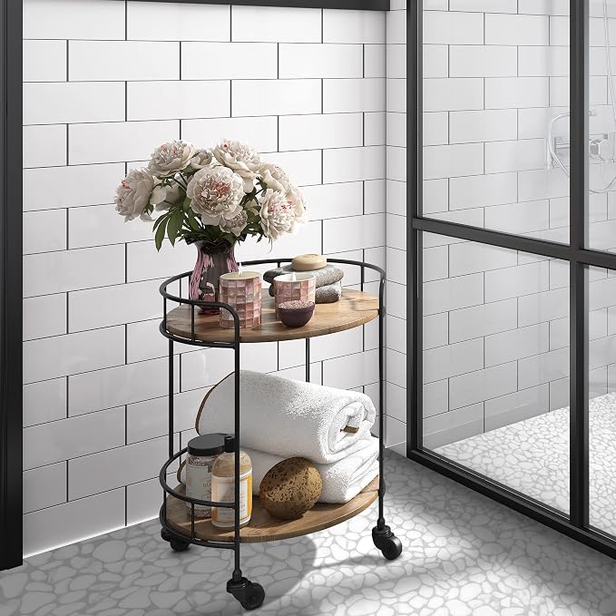 SUNWINGS 10-Sheet Pebble Tile for Shower Floor Border Kitchen Bathroom Backsplash, Carrara White Recycled Glass Marble Stone Looks Wall and Floor Tile, Covers 7.9 Sq. Ft