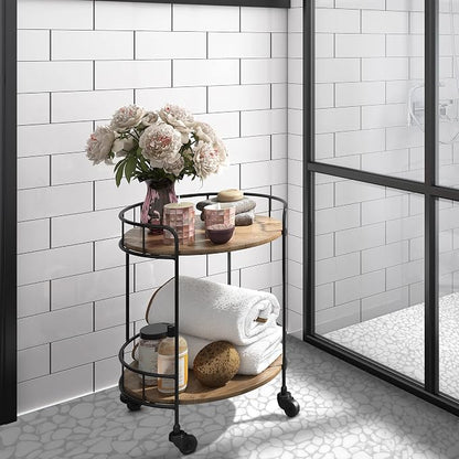 SUNWINGS 10-Sheet Pebble Tile for Shower Floor Border Kitchen Bathroom Backsplash, Carrara White Recycled Glass Marble Stone Looks Wall and Floor Tile, Covers 7.9 Sq. Ft