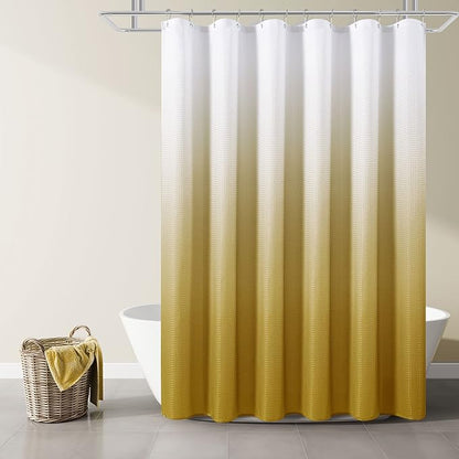 Shower Curtain 72 inches Long 6FT for Bathroom 1 Panel Gold | Ombre Waffle, Shower Curtains with Hook, Water Repellent, Boho Farmhouse, Simple Modern Bath Decor, 72x72