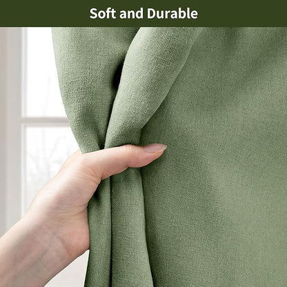 Linen Shower Curtain Green, Fabric Boho Farmhouse Shower Curtains for Bathroom Cotton Natural Cloth Liner Set 72" W x 78" L