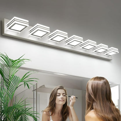 SOLFART LED Modern Vanity Lights Fixtures - 7 Lights Acrylic Brushed Nickel Modern Bathroom Wall Light Over Mirror 46inch