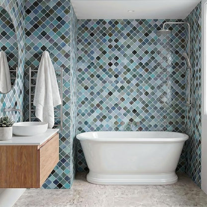 Arttown Peel and Stick 3D Wall Backsplash 10-Sheet 12" × 12" Moroccan Teal | Subway Tile Self Adhesive Thicker Design Wall Tiles Panel Wallpaper for Kitchen Bathroom Balcony Rental Housing